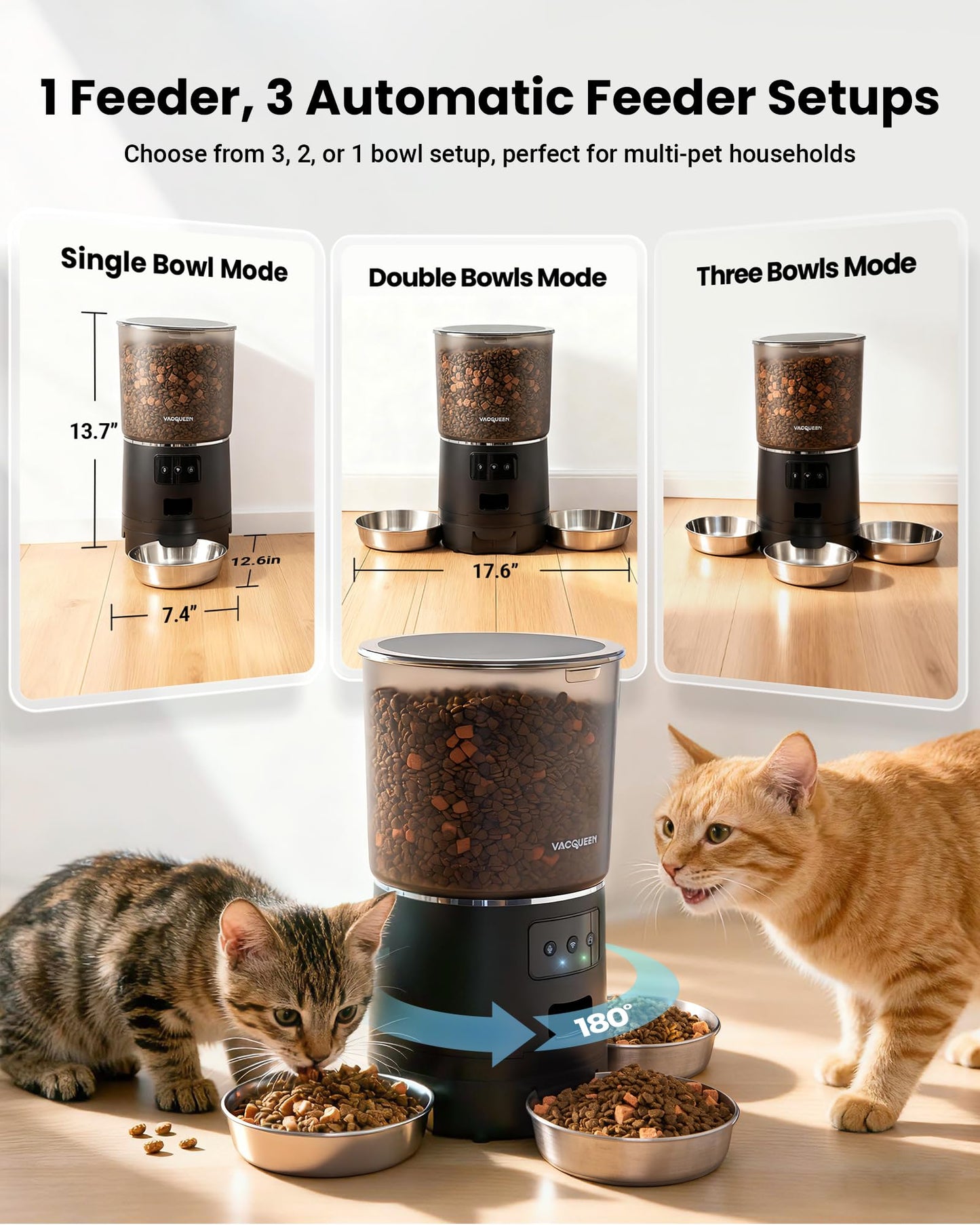 Comedero Automático para 3 Gatos (6L / 25 Tazas)