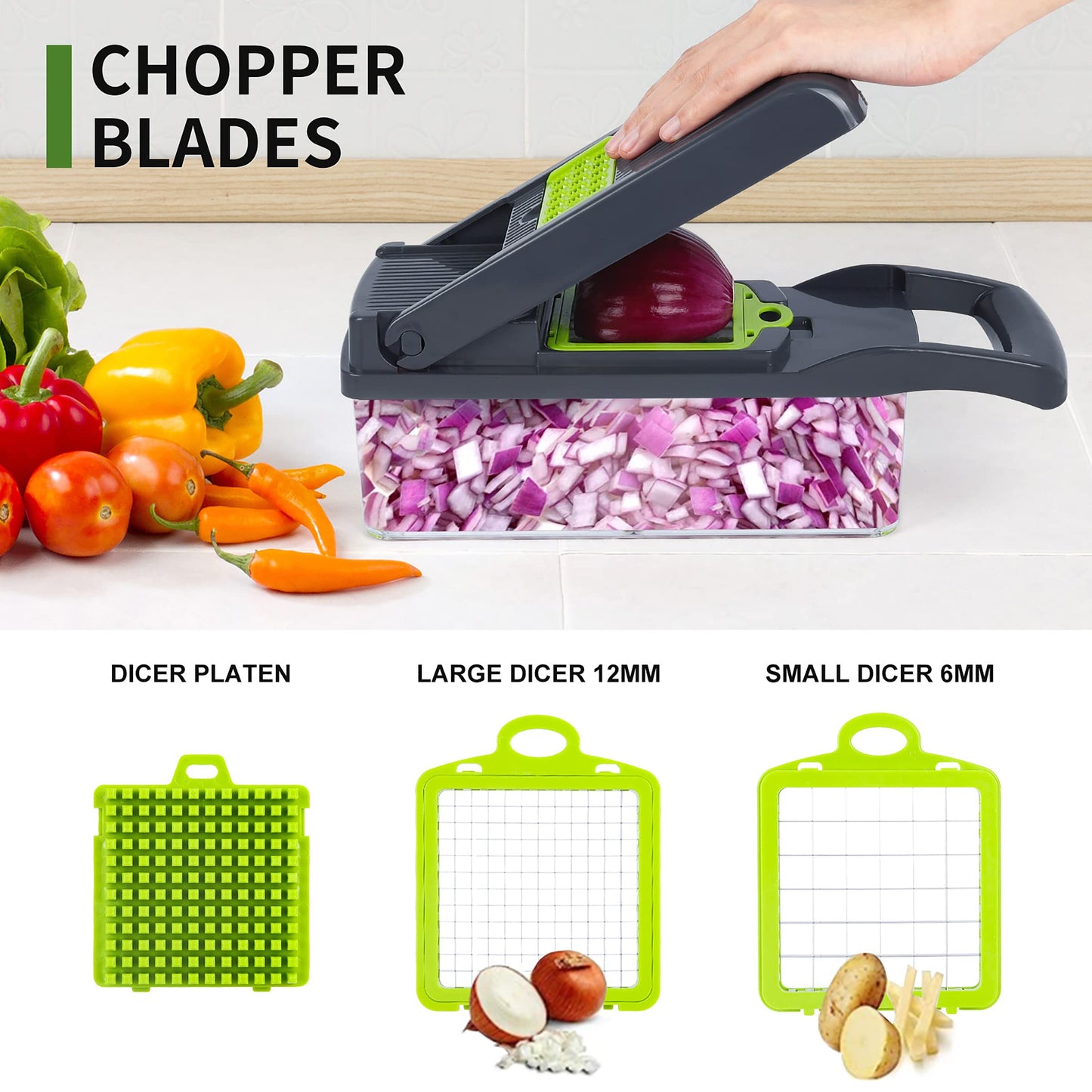 Cortador de Verduras y Mandolina 10 en 1 (Gris/Verde)