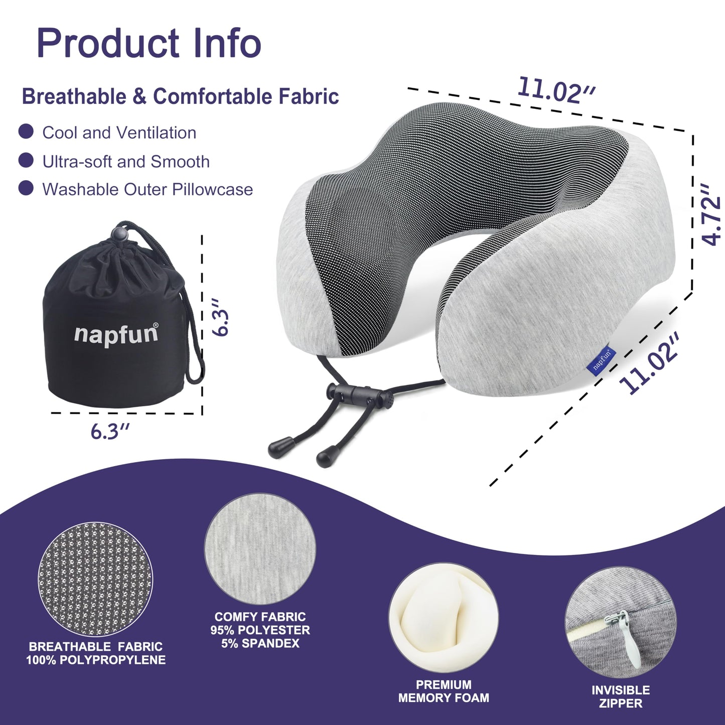 napfun Almohada de Cuello para Viajes (Gris Claro)