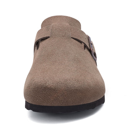 Litfun Unisex Genuine Suede Clogs Soft Footbed Leather Potato Shoes Comfort Slip On Clogs with Arch Support, Mocha