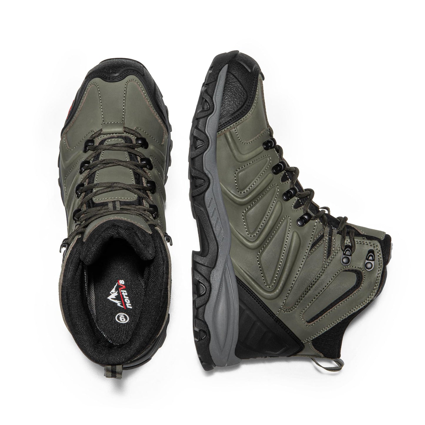 NORTIV 8 Men's Ankle High Waterproof Hiking Boots Outdoor Lightweight Shoes Trekking Trails Armadillo, Army Green-Leather, 160448_M
