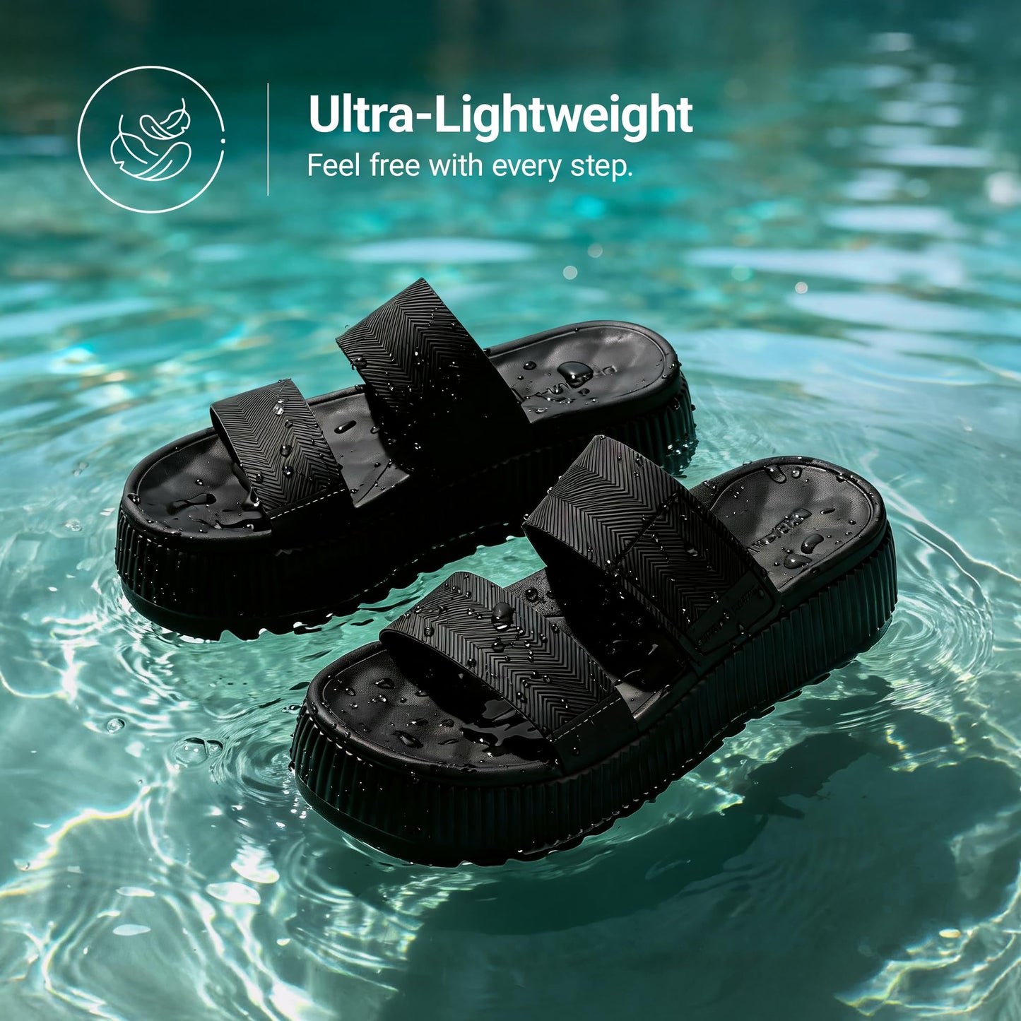 DREAM PAIRS Women's Platform Slip on Adjustable Sandals Lightweight Comfortable Non-Slip Vacation Beach Chunky Open Toe Wedges for Summer Waterproof Shoes 2026, All Black, SDWS26004W