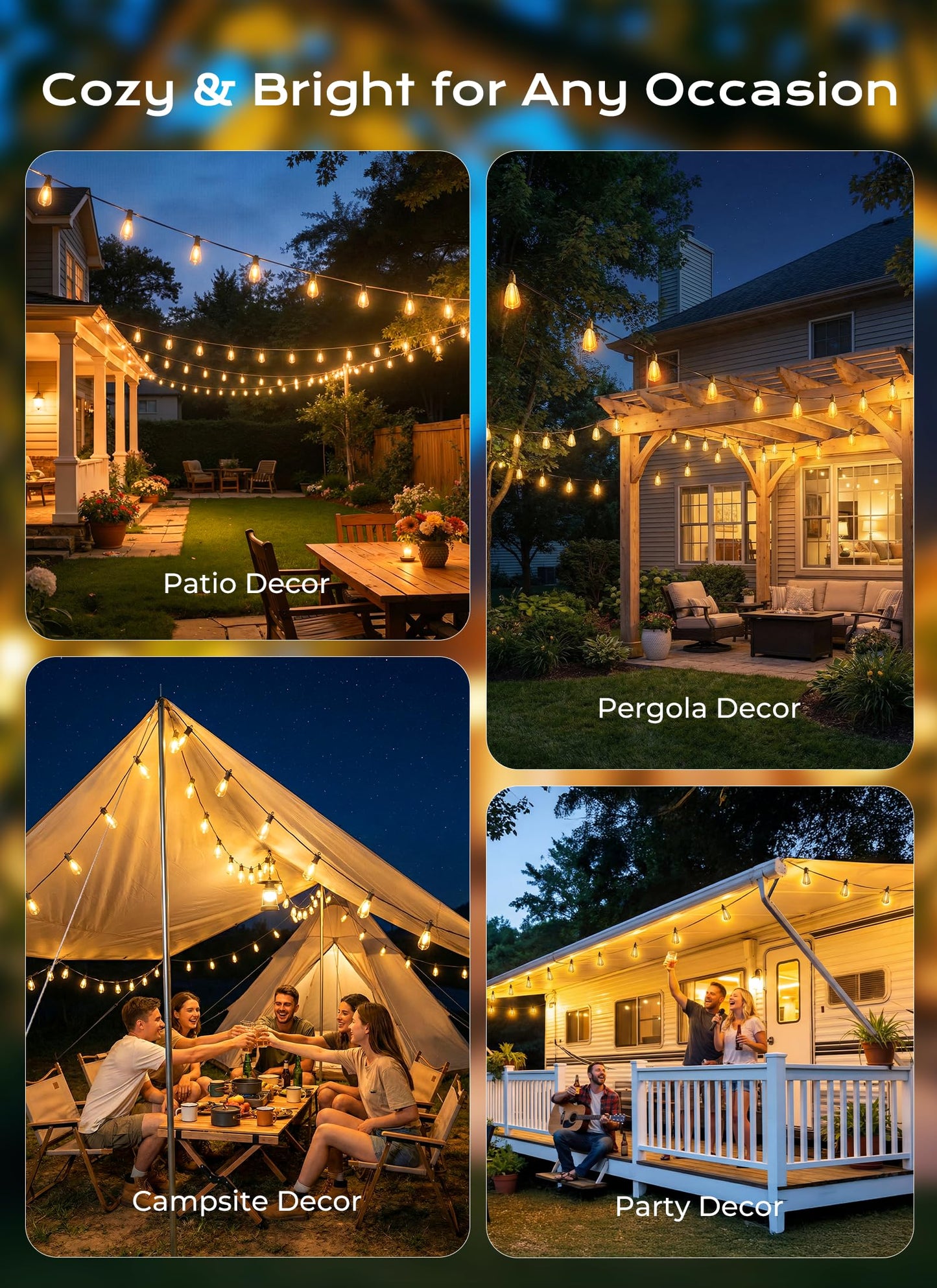 Brightown Guirnalda de Luces Solares 52FT (Exterior Impermeable / 15+1 LED)