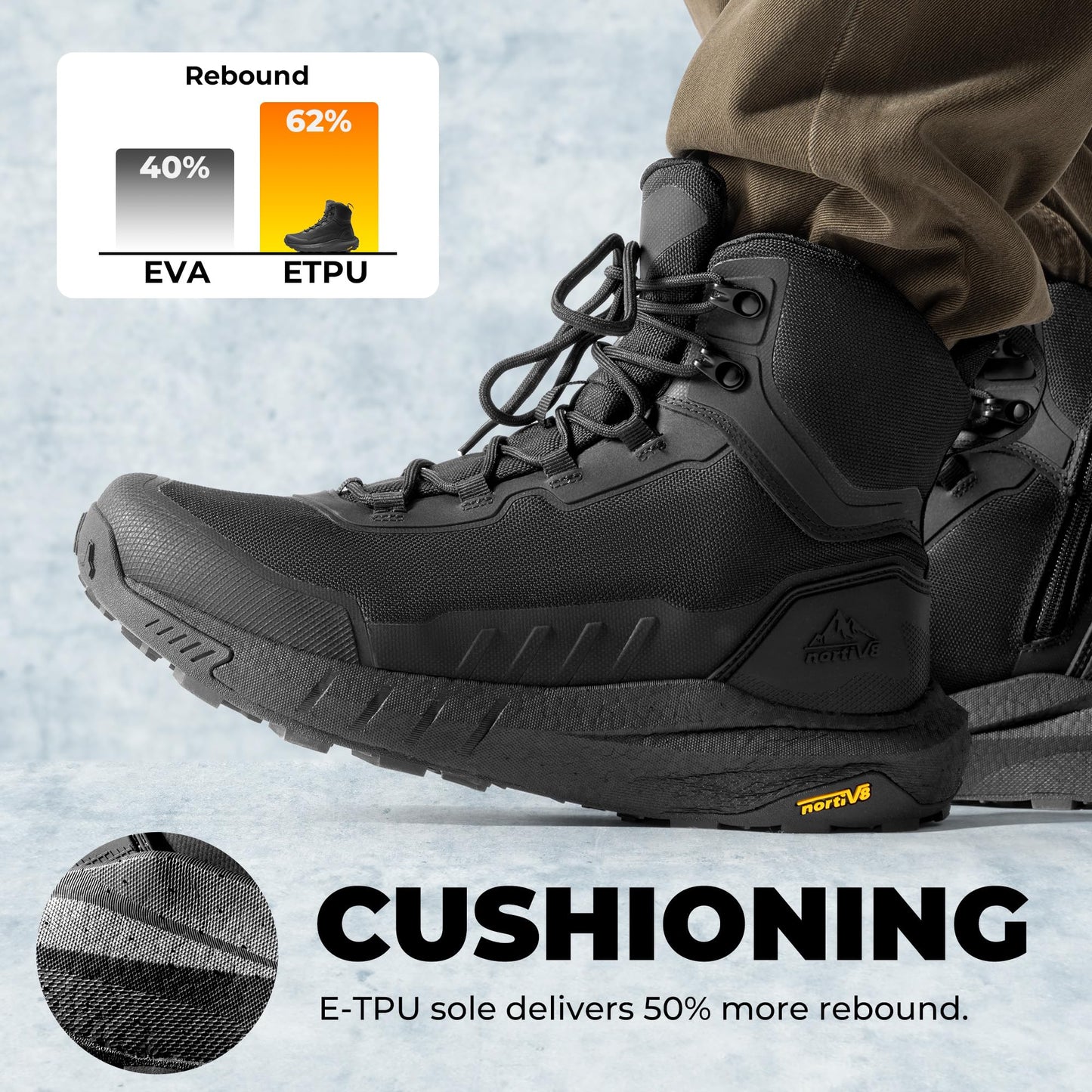 NORTIV 8 Men's Tactical Hiking Boot Lightweight Cushion Sole Boots for Work All Day Side Zipper Motorcycle Combat Military Boot Arch Support 8 Inches Terrascope, Black, NMUMMT2503