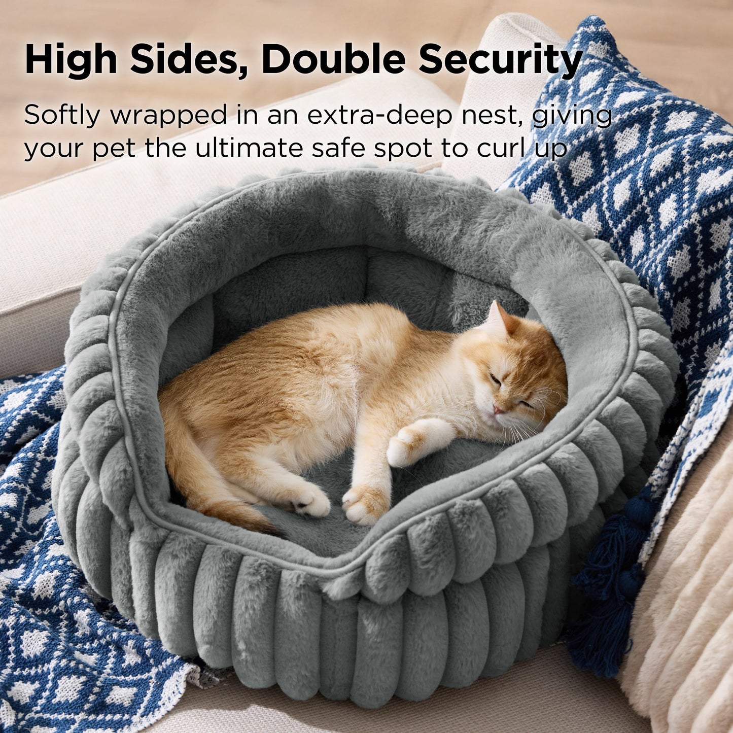 Bedsure ComfyFleece™ Cama para Gatos (20"x20"x8" / Gris Cálido)