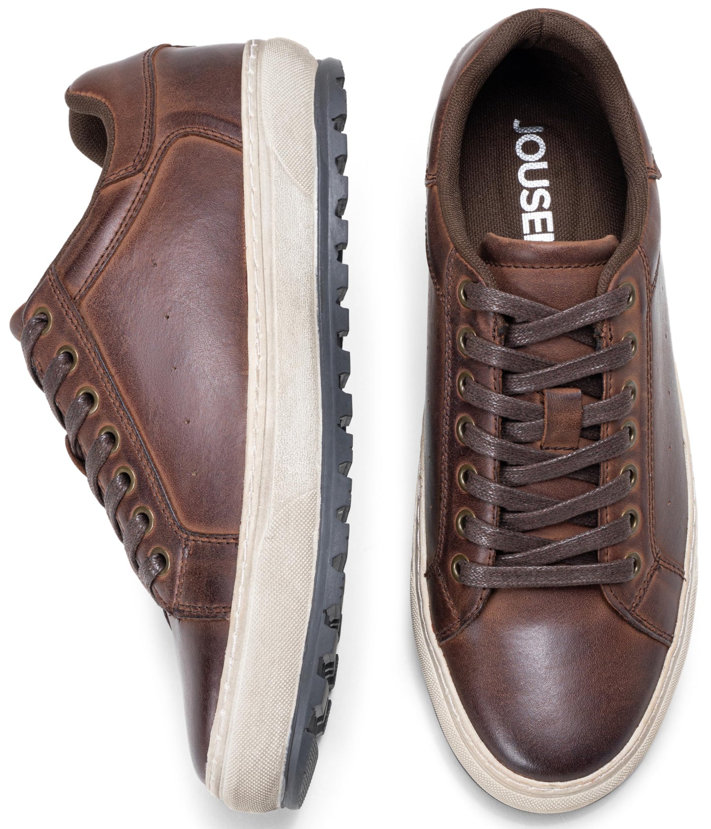 Jousen Men's Shoes Leather Casual Dress Sneakers with Vintage-Distressed-Sole (AMY5124A Darkbrown 09.5)