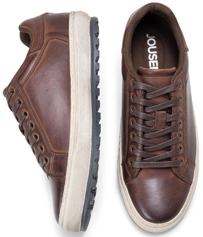 Jousen Men's Shoes Leather Casual Dress Sneakers with Vintage-Distressed-Sole (AMY5124A Darkbrown 09.5)
