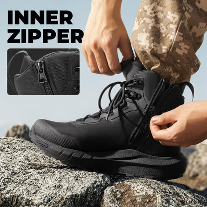 NORTIV 8 Men's Tactical Hiking Boot Lightweight Cushion Sole Boots for Work All Day Side Zipper Motorcycle Combat Military Boot Arch Support 8 Inches Terrascope, Black, NMUMMT2503