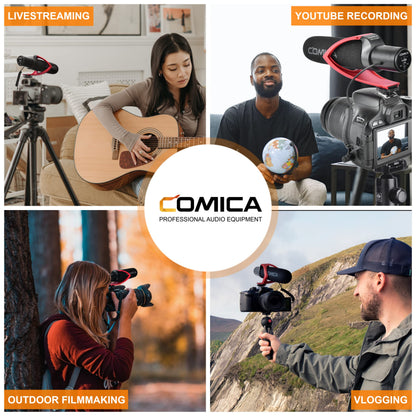 COMICA Camera Microphone CVM-V30 PRO Shotgun Video Microphone with 3.5mm Interface,Interview VideoMic for Canon Nikon Sony Panasonic Fuji Olympus DSLR Camcorder for YouTube Vlogging Facebook(RED)