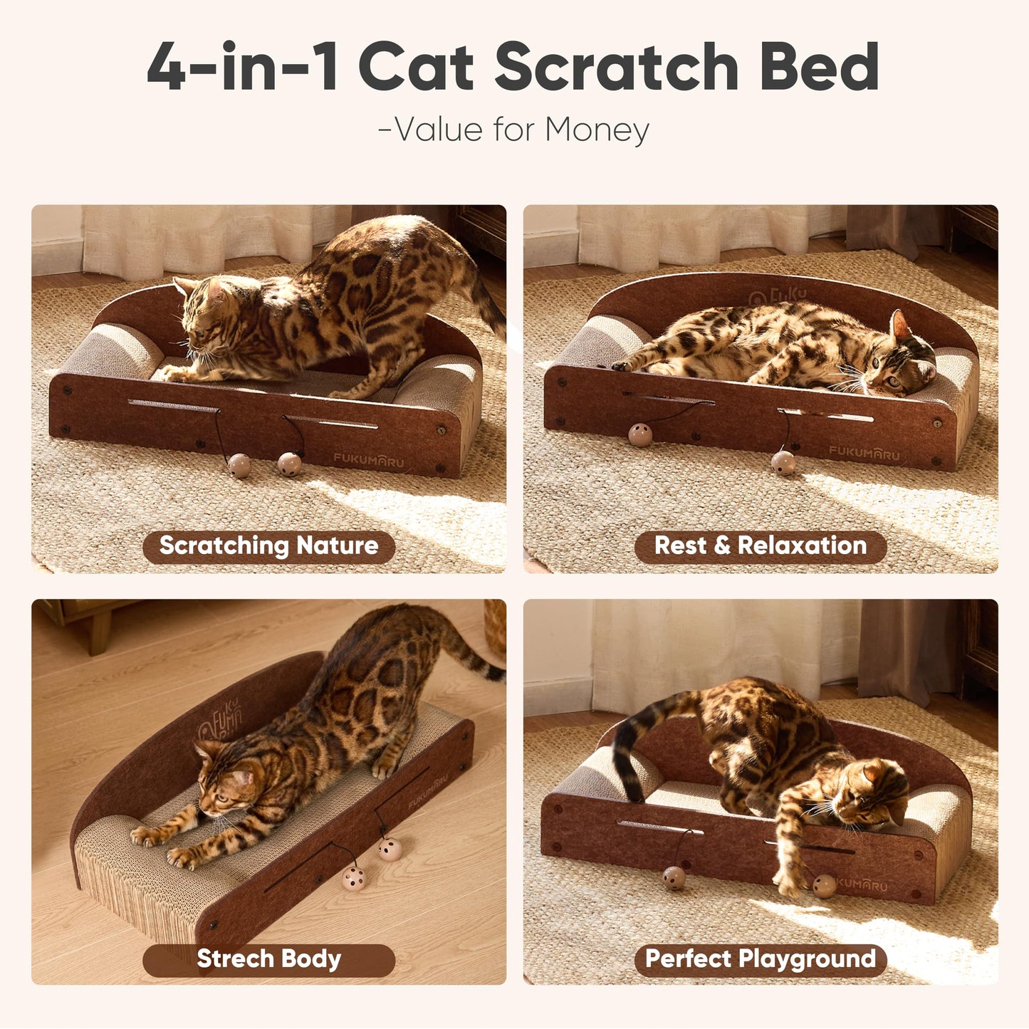 FUKUMARU Cama Rascadora para Gatos de 26 Pulgadas (Caramelo)