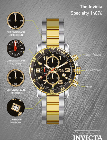 Invicta Men's 14876 Specialty Chronograph Black Textured Dial Two Tone Stainless Steel Watch