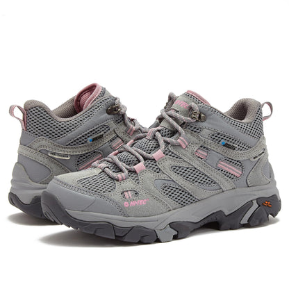 HI-TEC Apex Lite Mid WP Waterproof Hiking Boots for Women, Lightweight Outdoor and Trail Shoes - Medium Grey/Light Pink