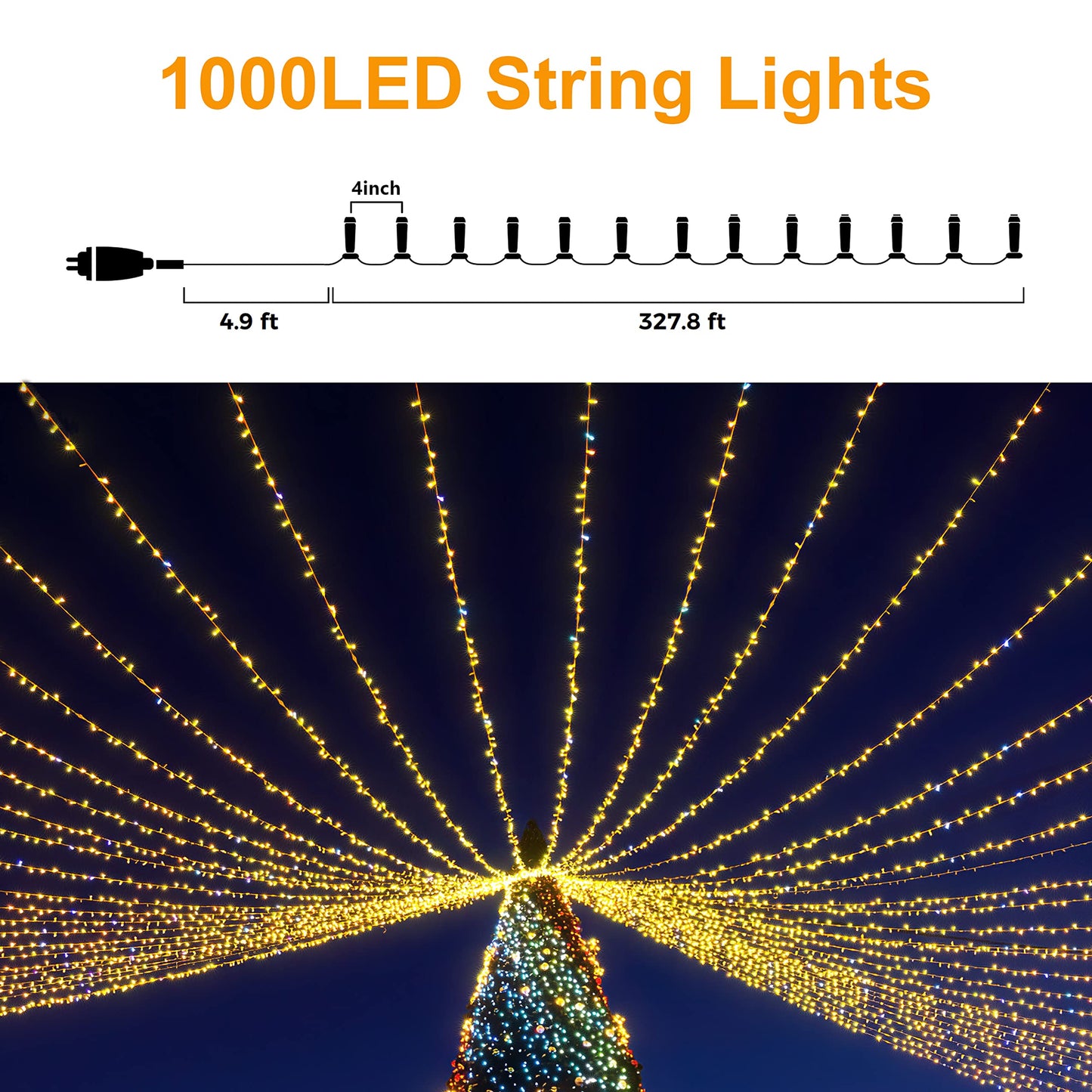 LIGHTSHARE Cadena de Luces 1000LED de 328FT (Blanco Cálido)
