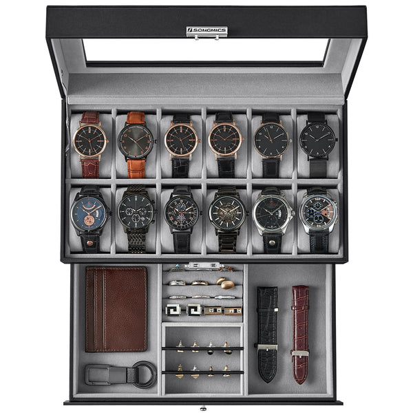 SONGMICS Caja Organizadora para Relojes (12 Ranuras / Negro)