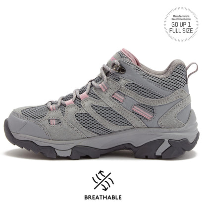 HI-TEC Apex Lite Mid WP Waterproof Hiking Boots for Women, Lightweight Outdoor and Trail Shoes - Medium Grey/Light Pink