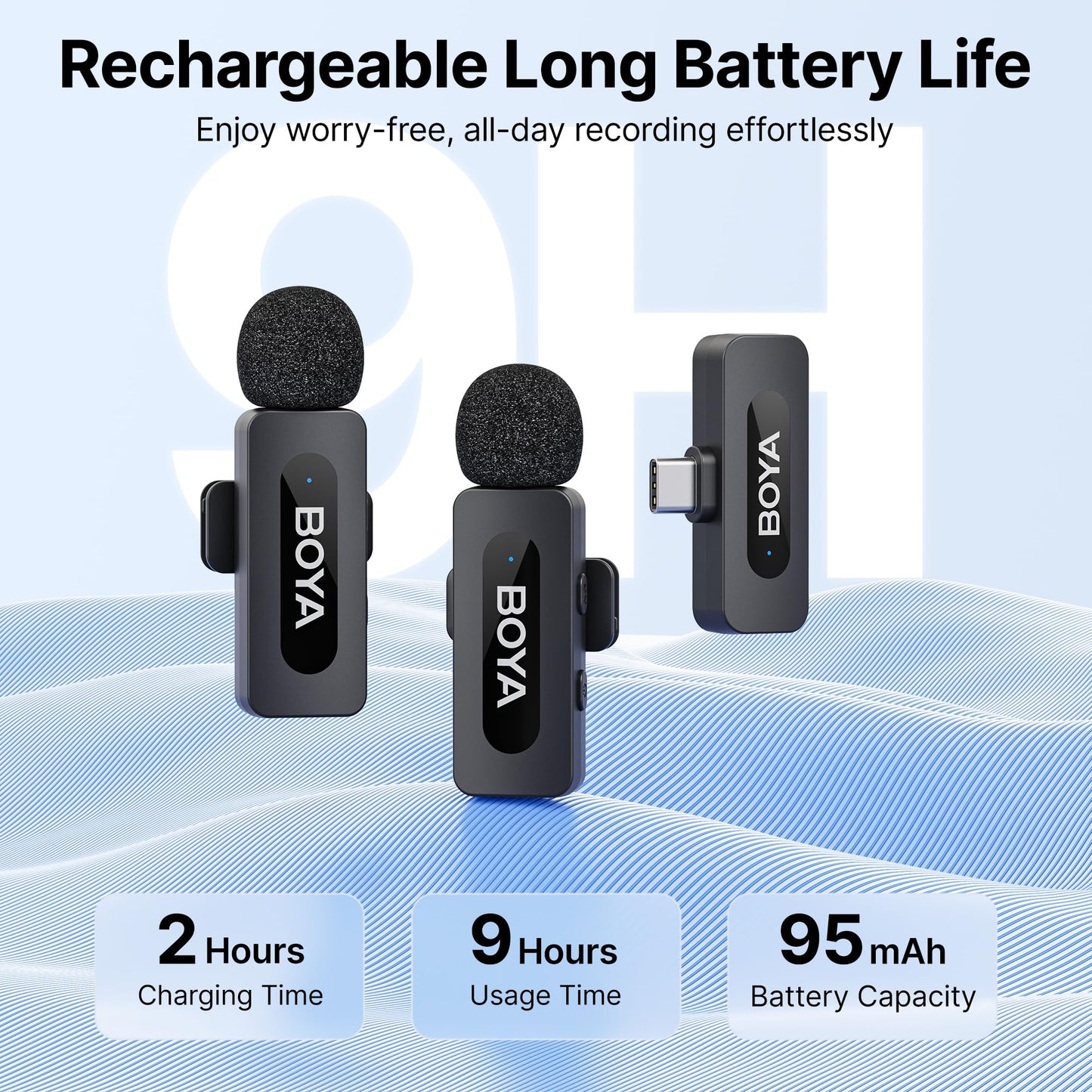 BOYA BY-V20 Wireless Microphones for iPhone 17/16/15 & Android/Laptop with USB-C Port, 328ft Range, 9H Battery Life, Noise Reduction Mini Mic Clip on Lapel Microphone Wireless for Video Recroding