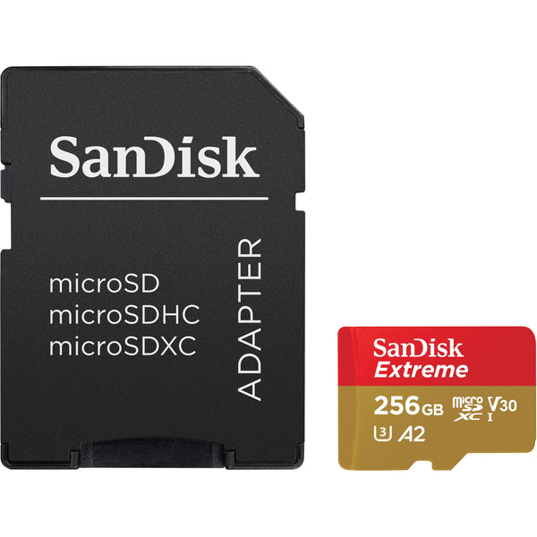 SanDisk 256GB Extreme microSDXC UHS-I Memory Card with Adapter - Up to 160MB/s, C10, U3, V30, 4K, A2, Micro SD - SDSQXA1-256G-GN6MA