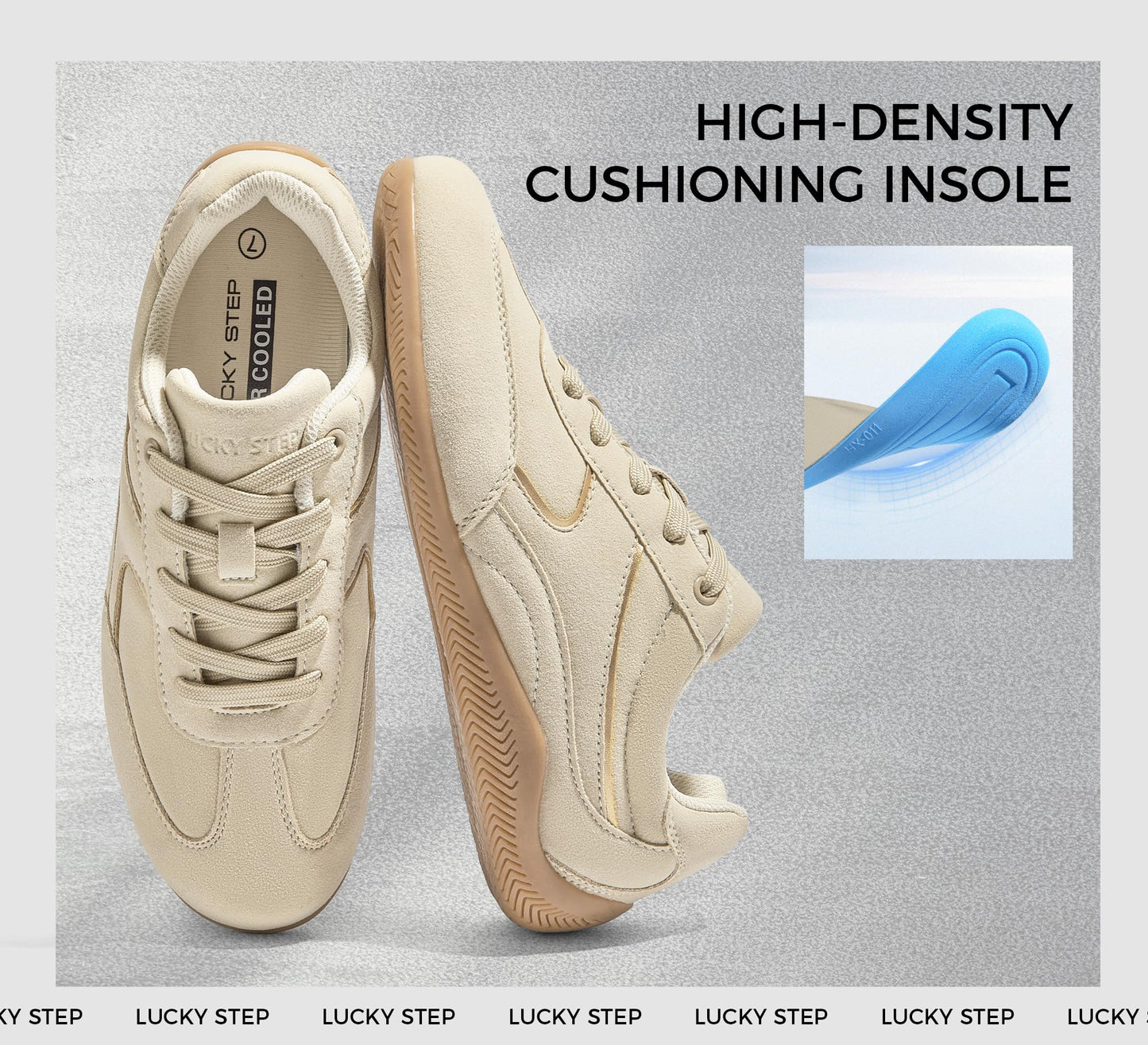 LUCKY STEP Zapatillas Retro de Moda para Mujer (Talla 8 / Beige)