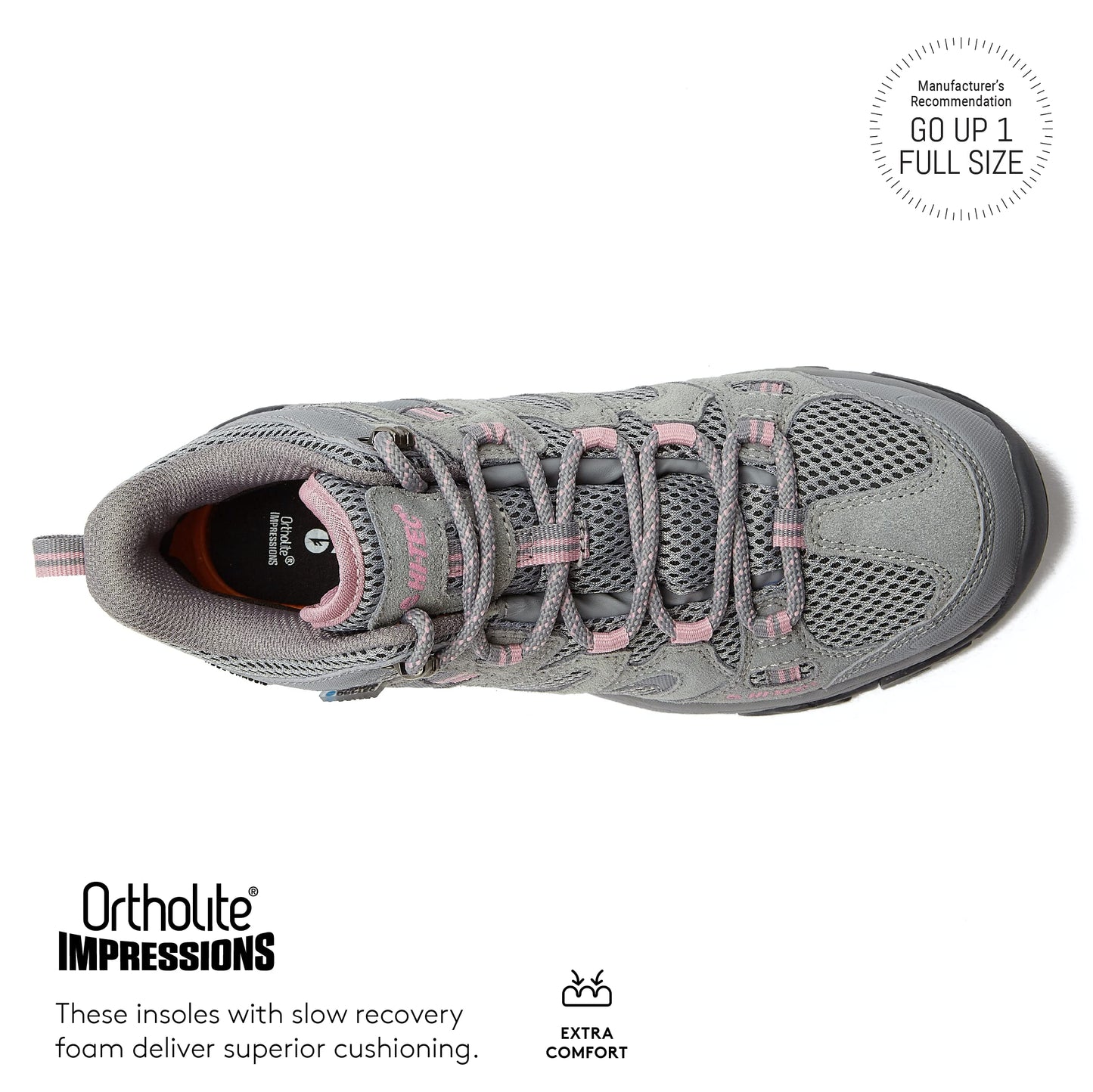 HI-TEC Apex Lite Mid WP Waterproof Hiking Boots for Women, Lightweight Outdoor and Trail Shoes - Medium Grey/Light Pink