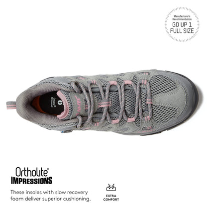 HI-TEC Apex Lite Mid WP Waterproof Hiking Boots for Women, Lightweight Outdoor and Trail Shoes - Medium Grey/Light Pink
