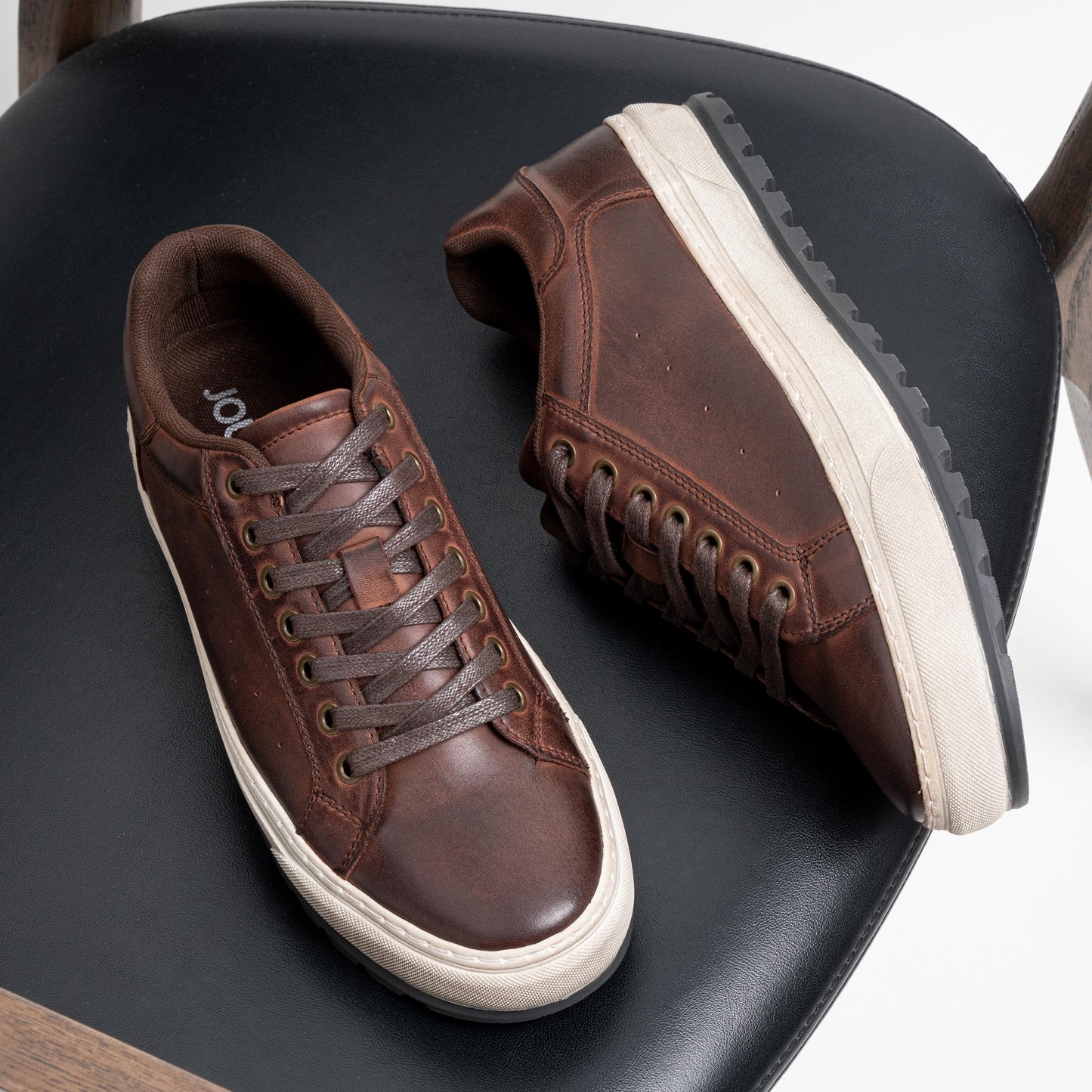 Jousen Men's Shoes Leather Casual Dress Sneakers with Vintage-Distressed-Sole (AMY5124A Darkbrown 09.5)