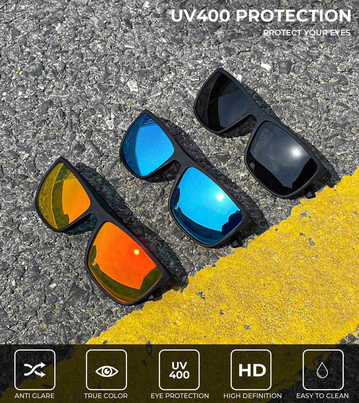 KALIYADI Lentes de Sol Polarizados para Hombre (Negro/Azul Hielo/Rojo)