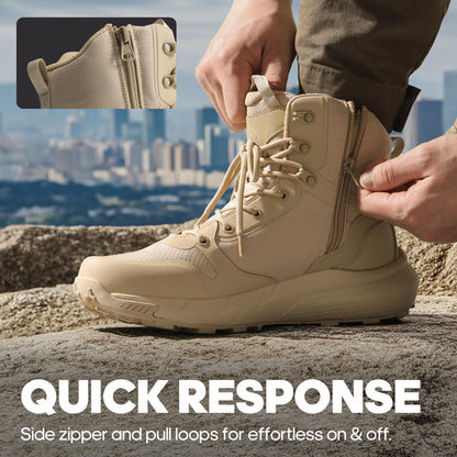 NORTIV 8 Men's Military Tactical Boot Lightweight Comfortable Boots for Work All Day Side Zipper Motorcycle Combat Hiking Boots Metrostrike(8-9 Inches), Sand
