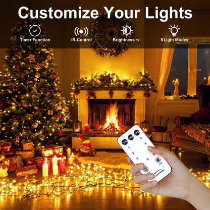 LIGHTSHARE 1000LED 328FT String Lights Warm White, 8 Modes 30V Plug in Fairy Lights with Remote Control for Home Garden Yard Christmas Wedding Holiday Party Thanksgiving (1pc Transparent Wire)